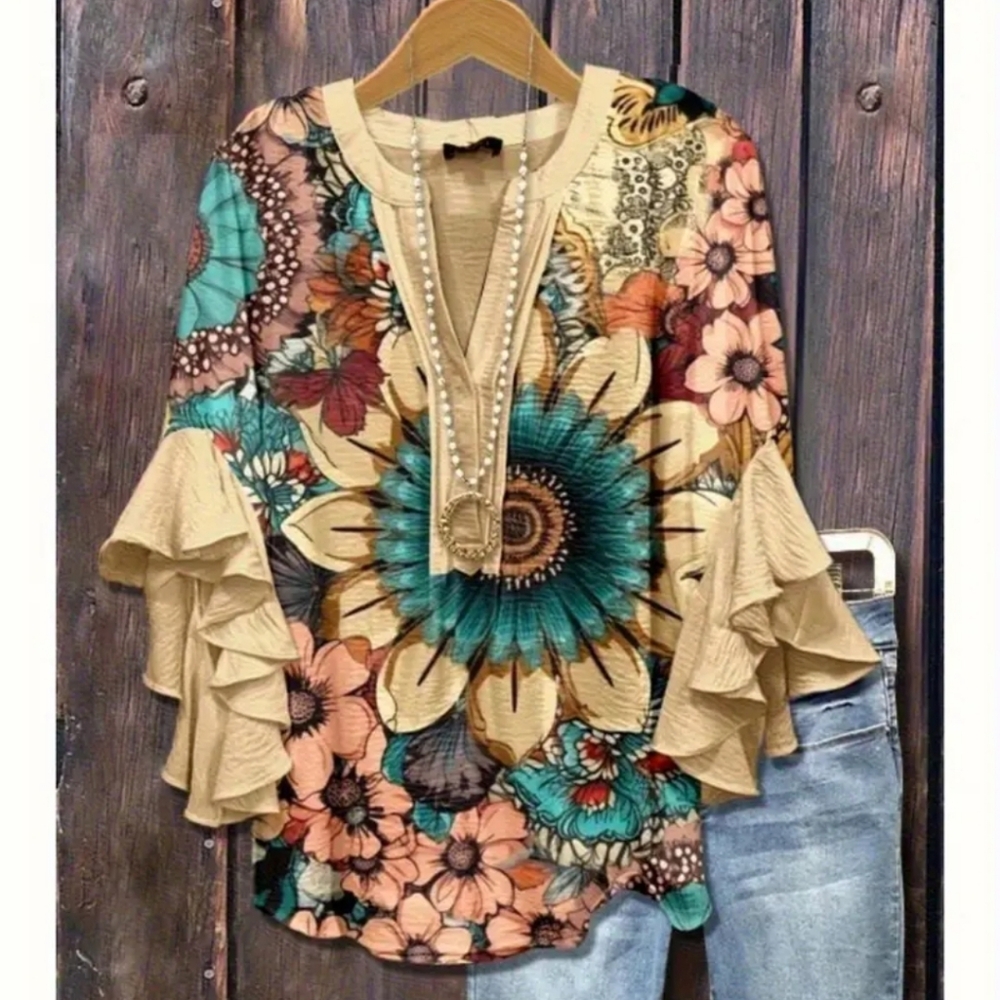 Floral Ruffle Sleeve Blouse